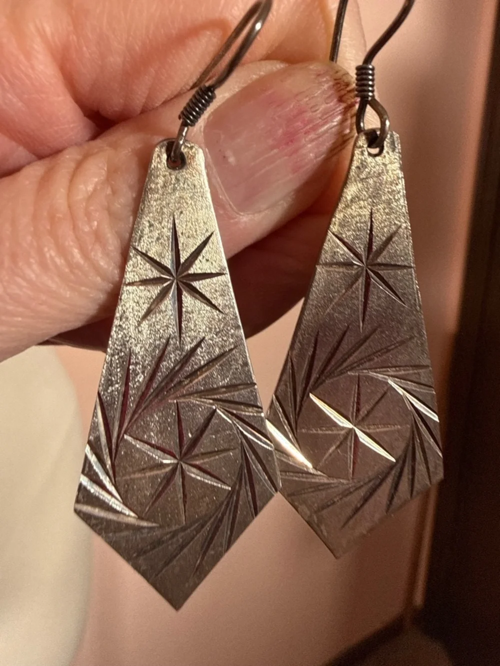Vintage Taxco Sterling Silver modernist Star burst Long Oversized Earrings